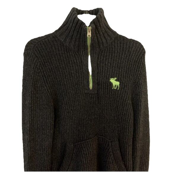 Y2k Abercrombie Fitch 1/2 Zip Sweater Slim L Fisherman Pullover Gray Green Logo - Picture 2 of 11